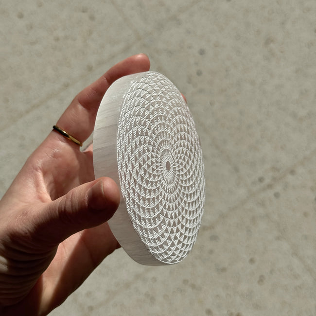 Selenite Flower of Life Plate