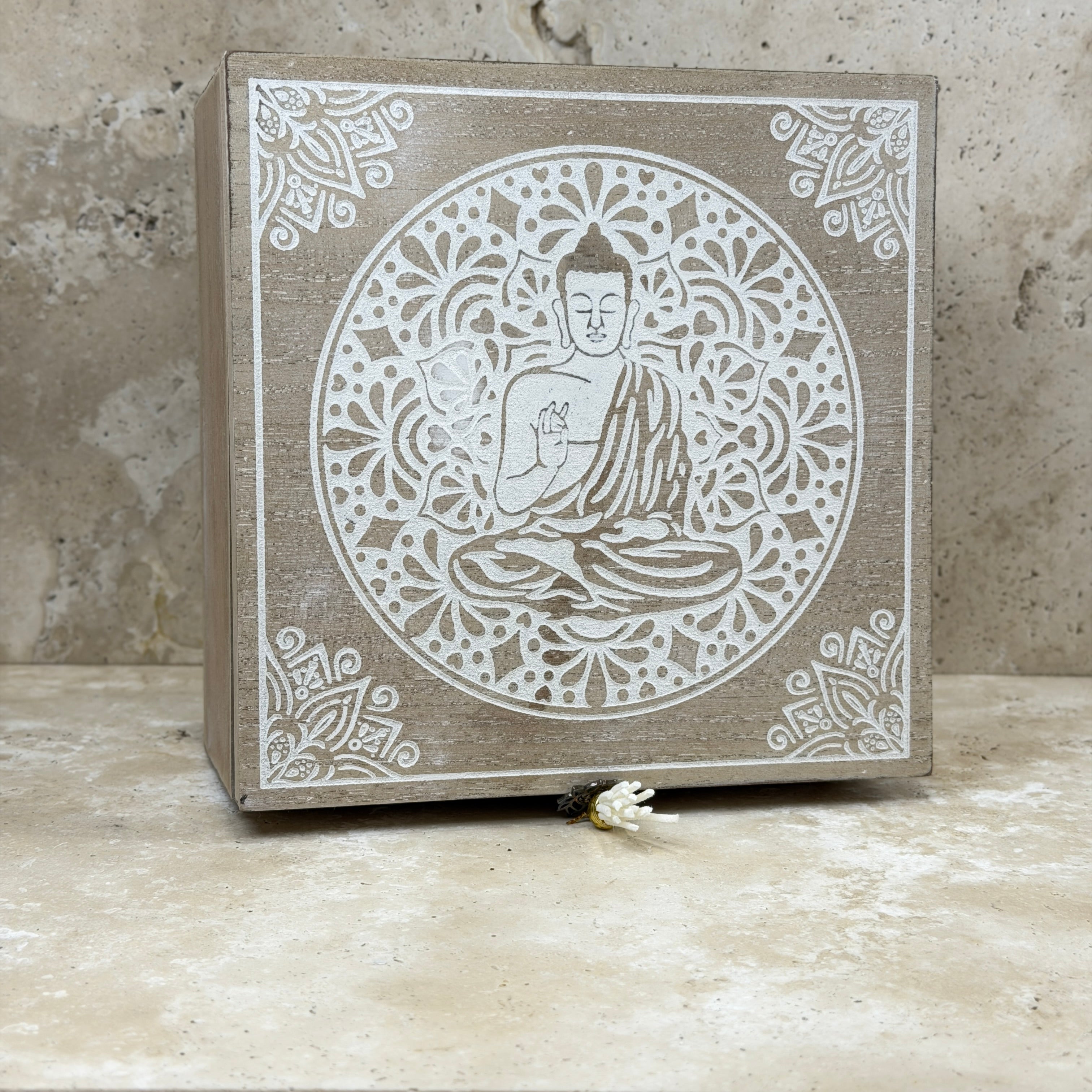 Wooden Buddha Mandala Storage Chest