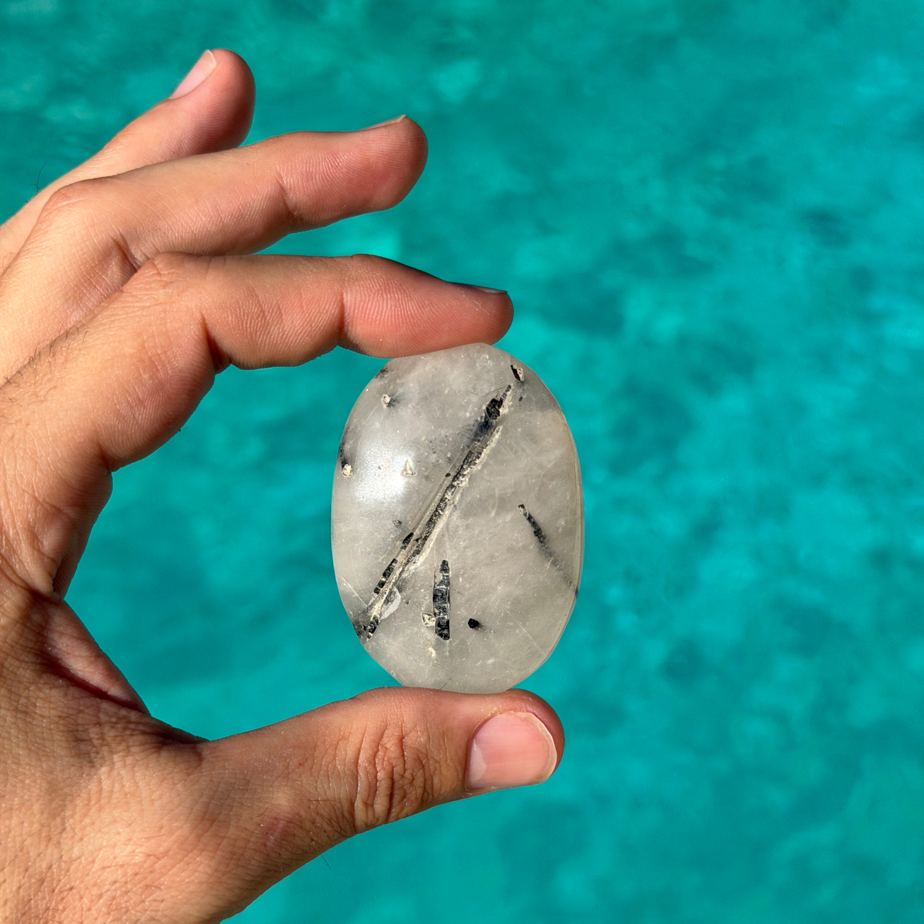 Tourmalated Quartz Palm Stone