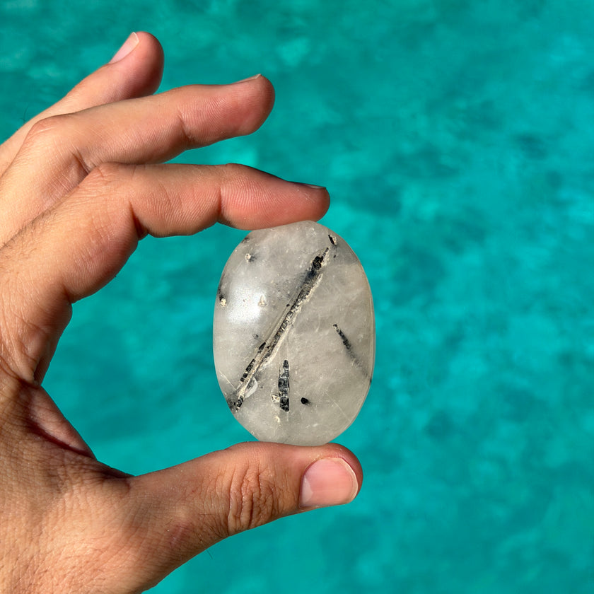 Tourmalated Quartz Palm Stone