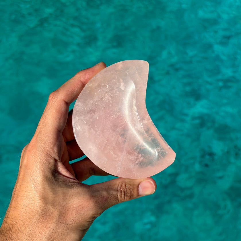 Rose Quartz Moon Crescent Bowl Carving