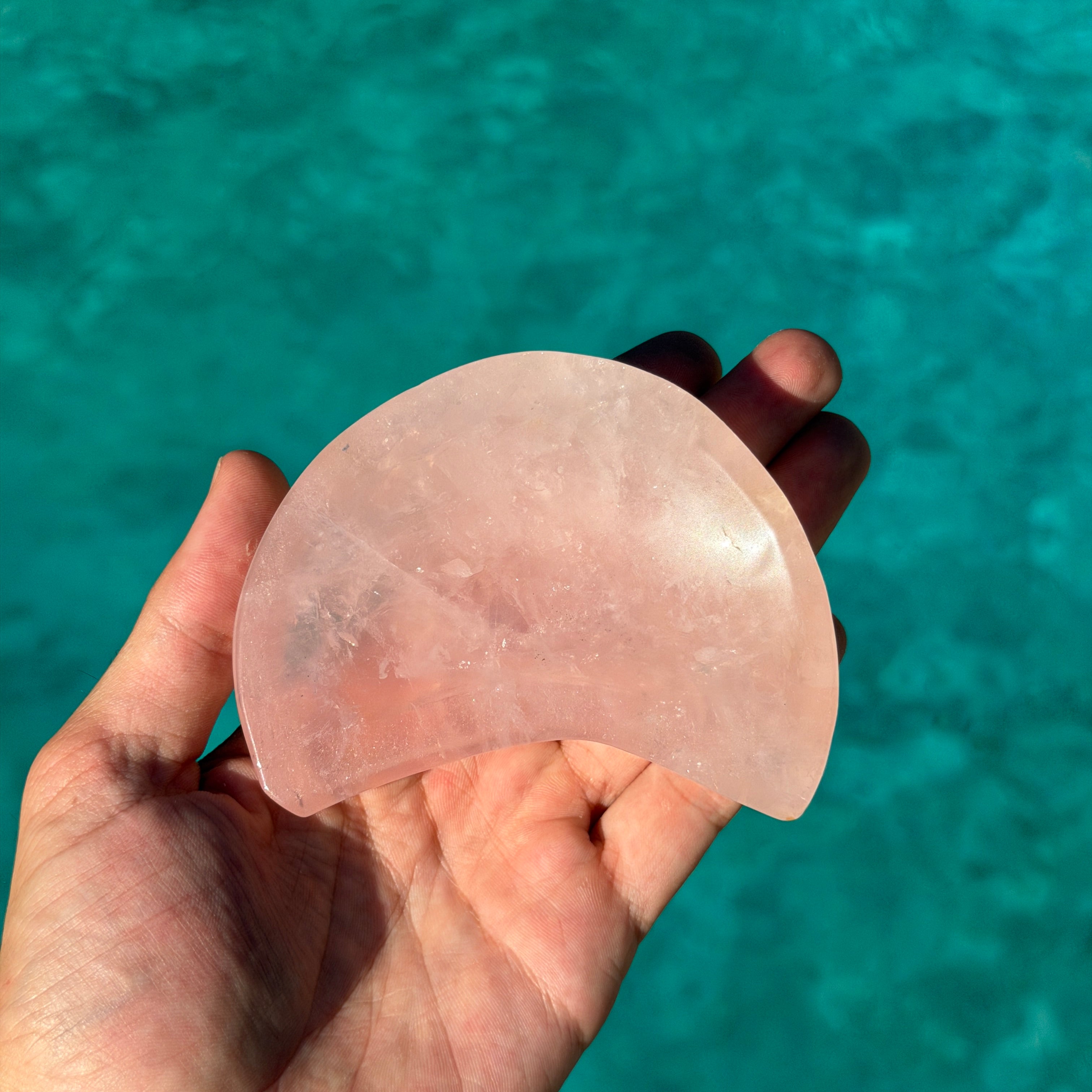 Rose Quartz Moon Crescent Bowl Carving