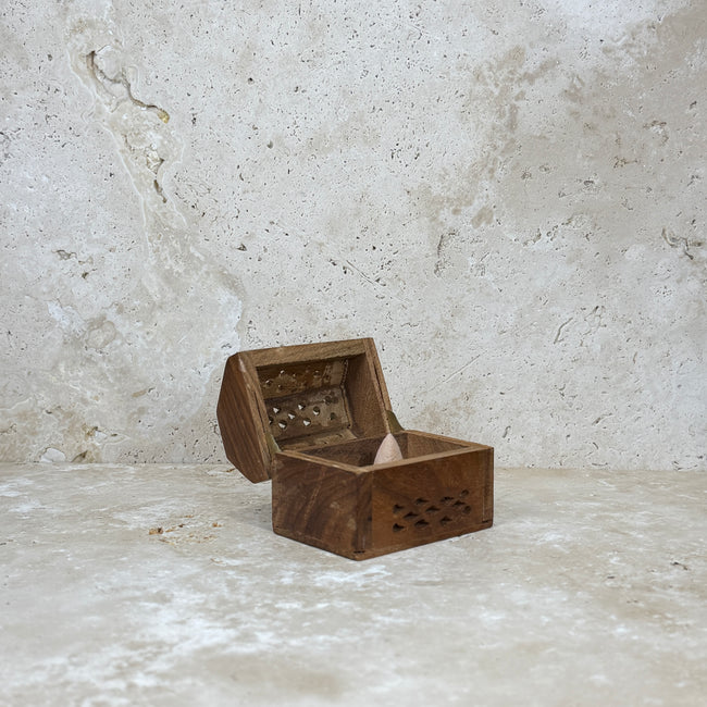 Small Wooden Chest Incense Cone Burner