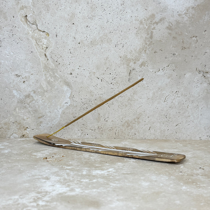 White Wash Wooden Incense Flat Stand