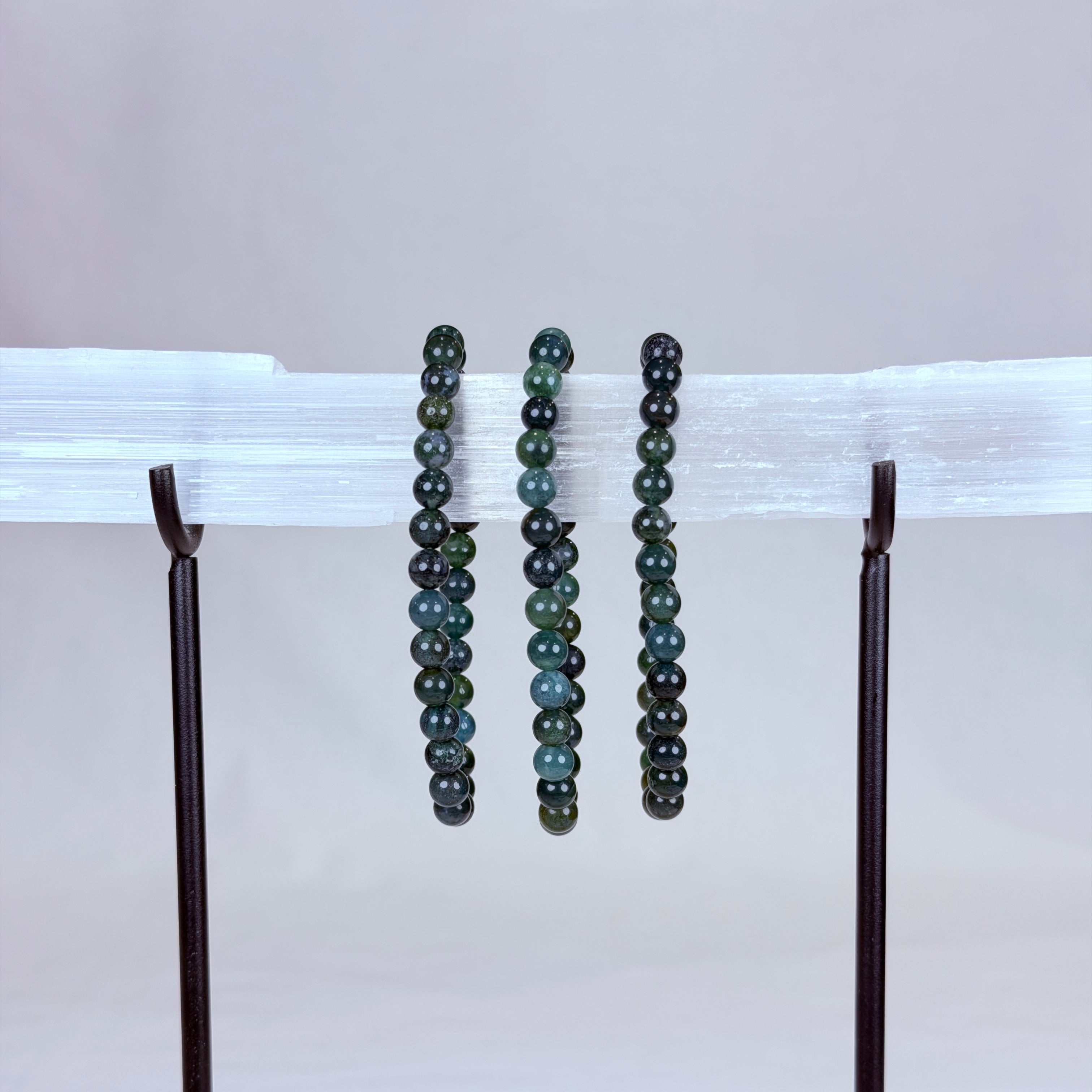 Moss Agate Crystal Bracelet Rounded