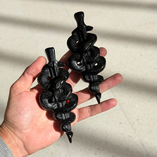 Black Obsidian Snake Dagger Carving