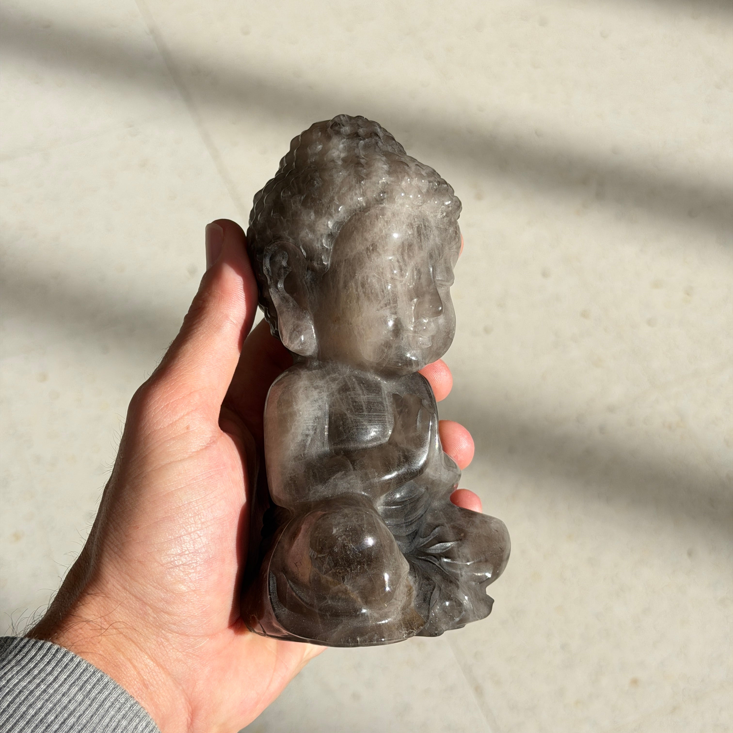 Smoky Quartz Buddha Carving