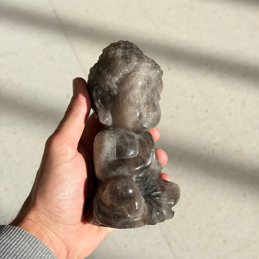 Smoky Quartz Buddha Carving