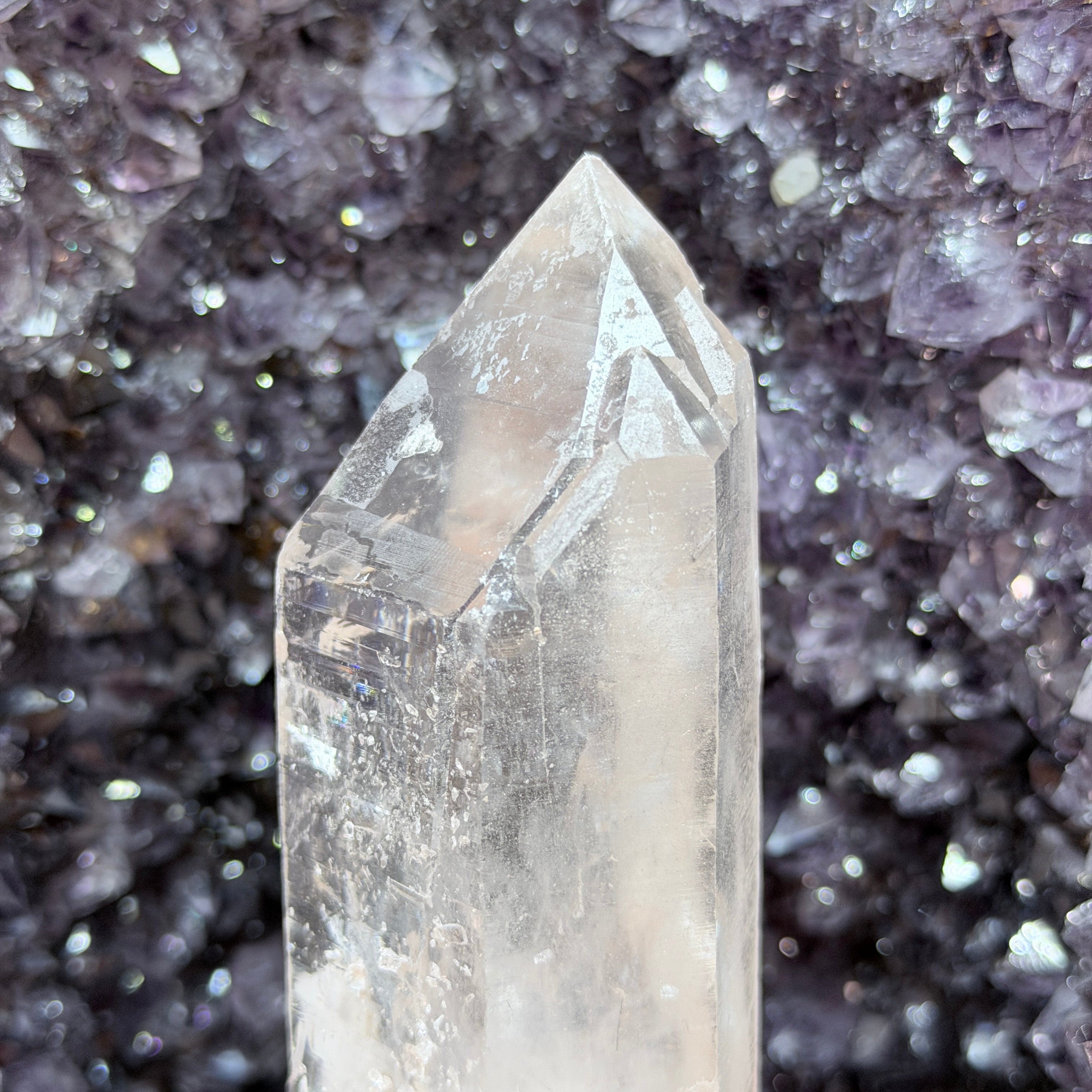 Self-Healed Double Terminated Clear Quartz Point with Striations