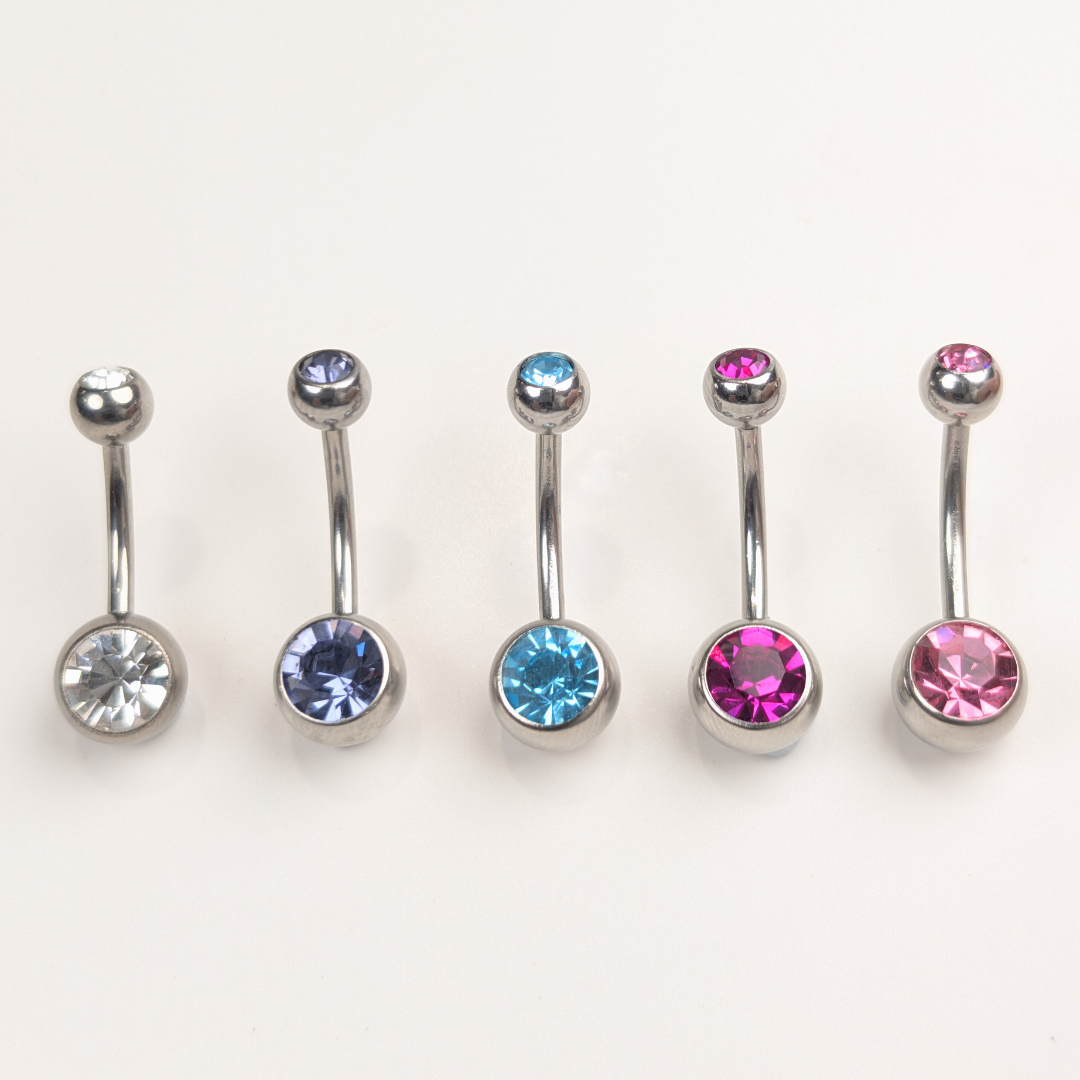 Stainless Steel Double Jewel Naval Piercing Bar - Large