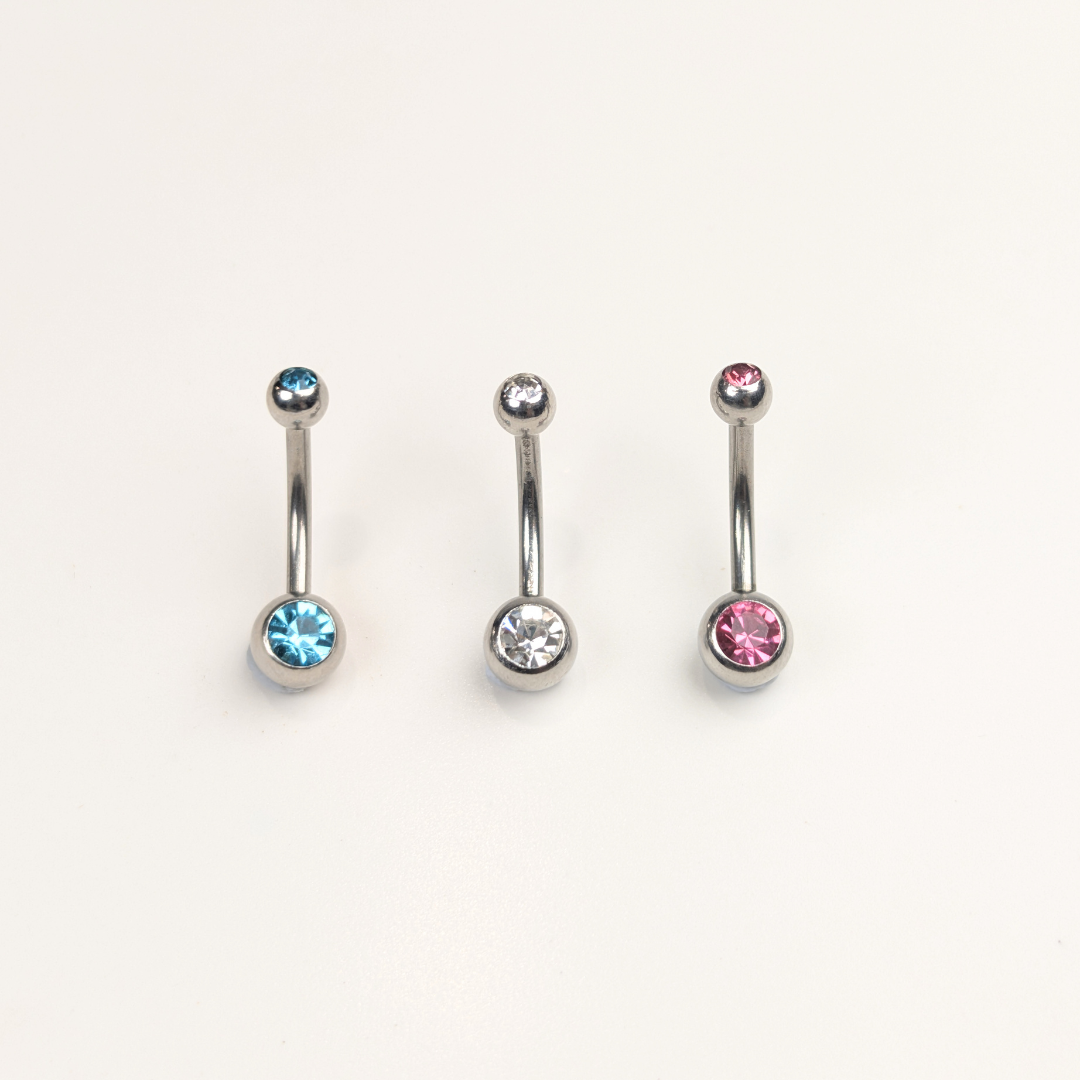 Stainless Steel Double Jewel Naval Piercing Bar - Small
