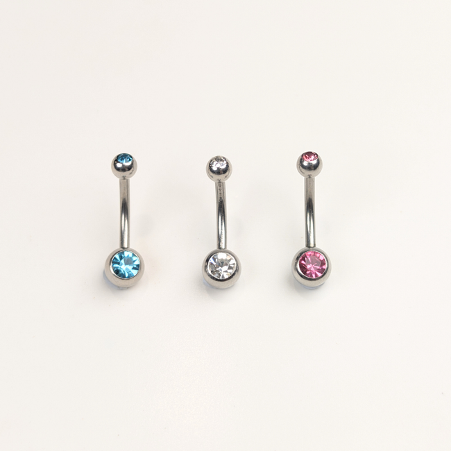 Stainless Steel Double Jewel Naval Piercing Bar - Small