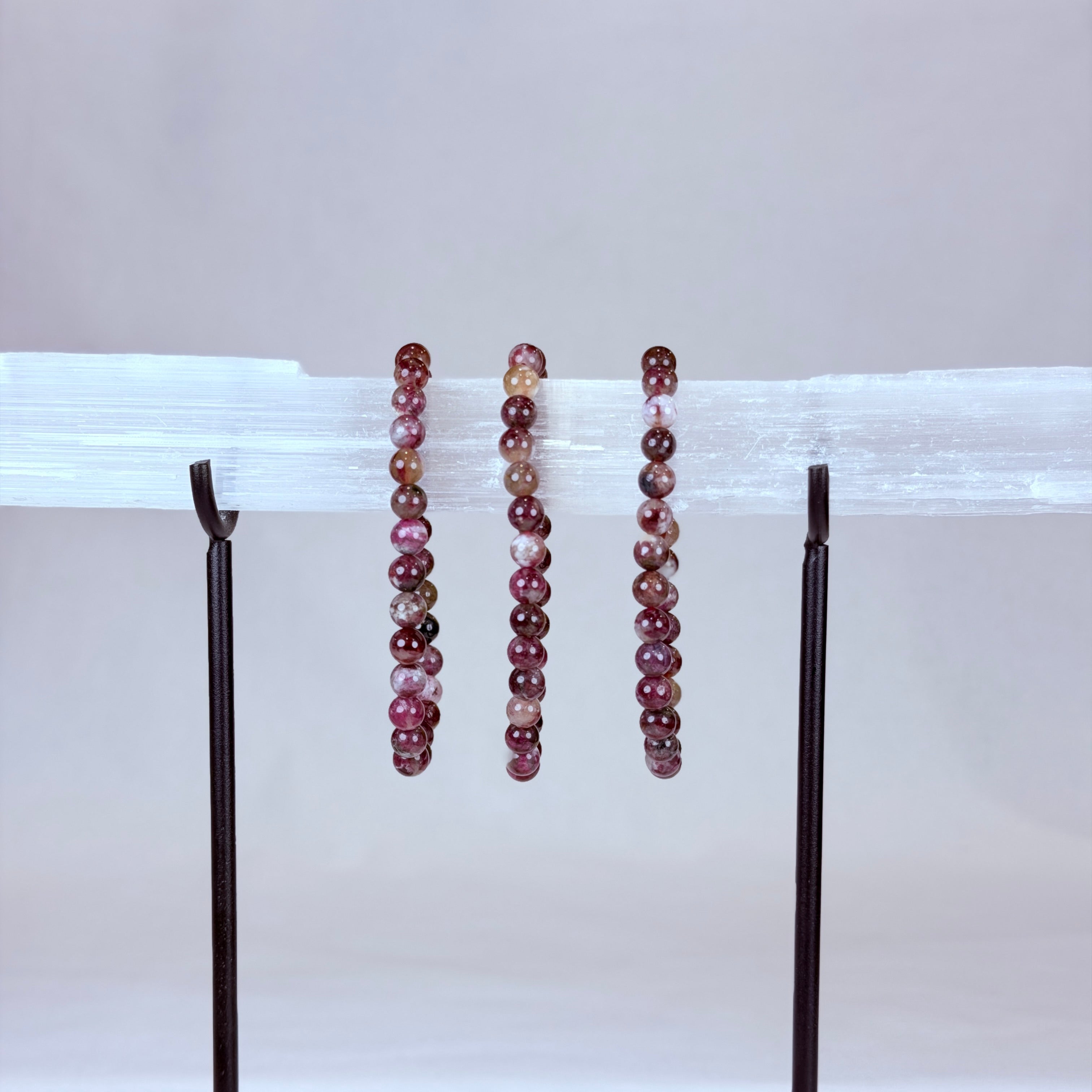 Pink Tourmaline Crystal Bracelet Rounded
