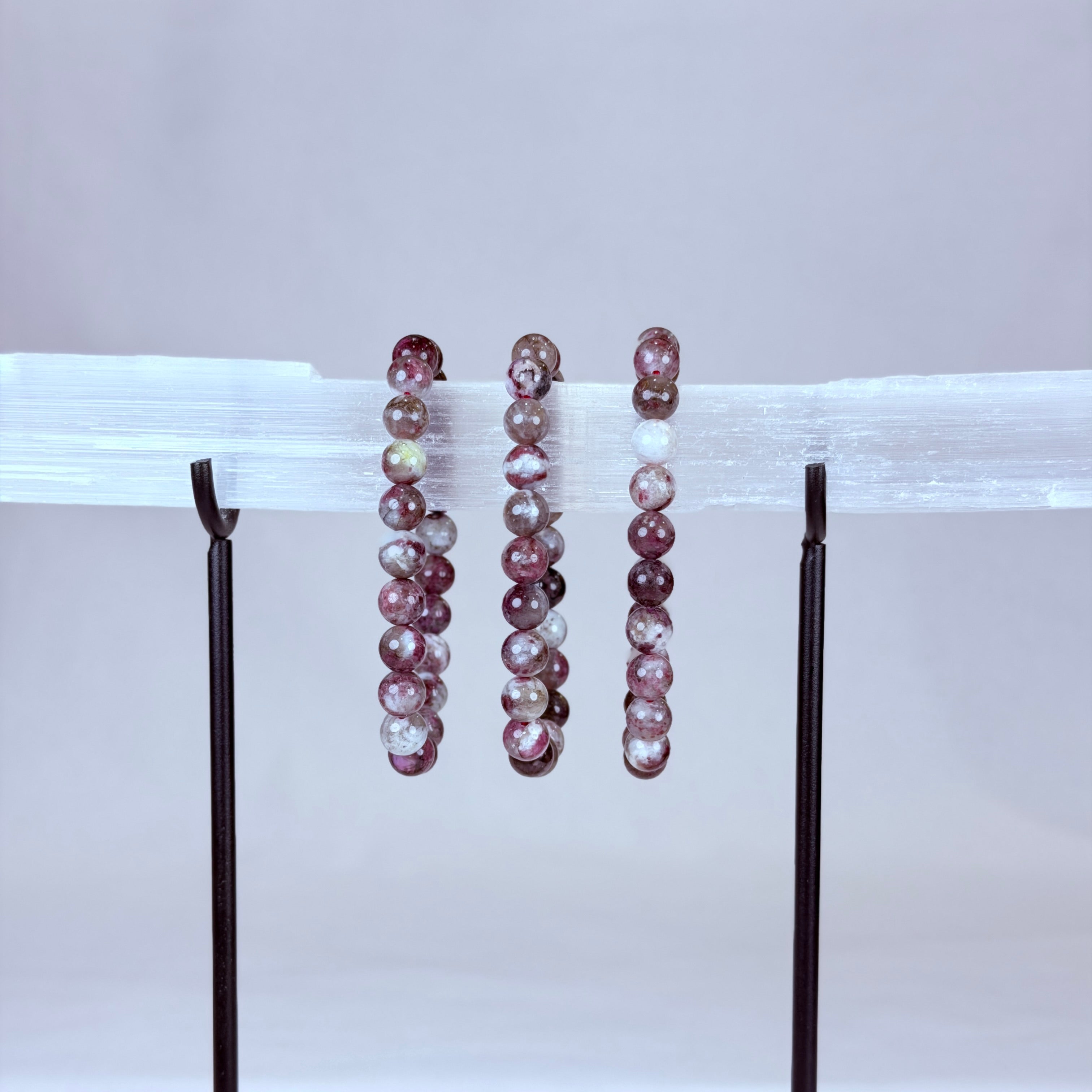 Pink Tourmaline Crystal Bracelet Rounded
